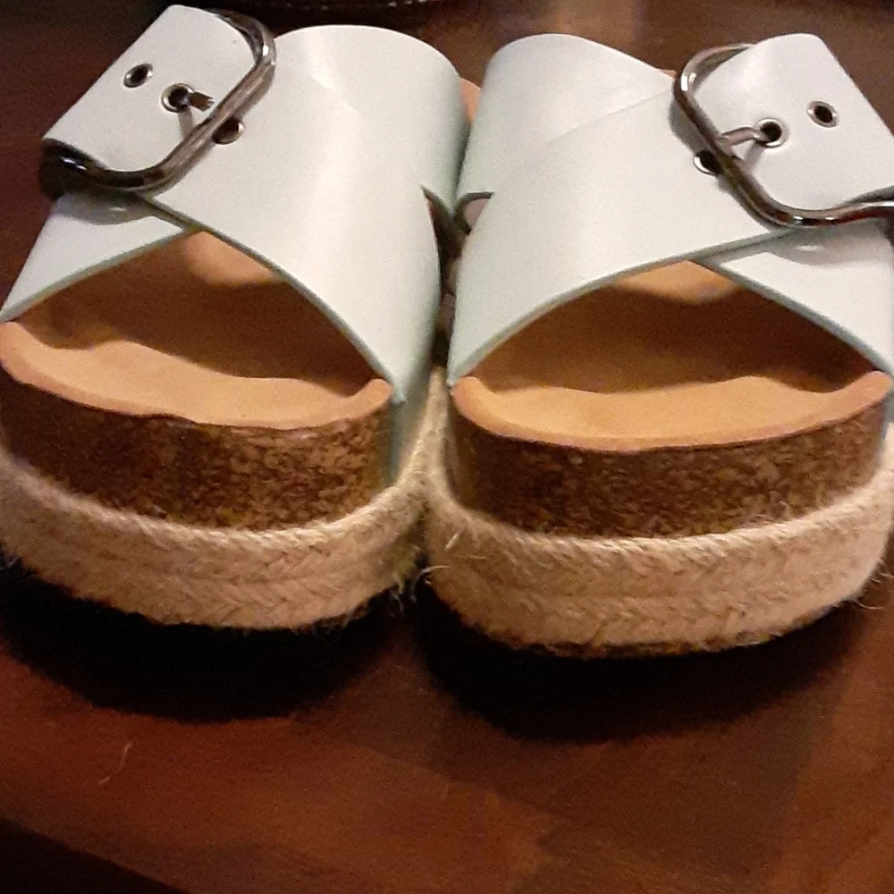 Cherish by Elegant Footwear baby blue platform adjustable buckle cork 7.5 NEW.…